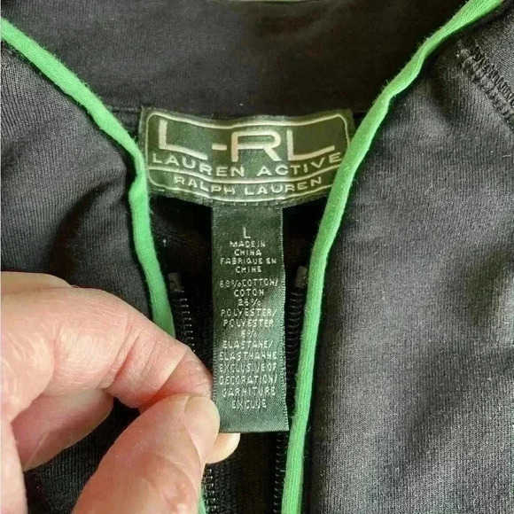 Lauren Ralph Lauren Active Full Zip Jacket Black with Green Trim Size Large - Picture 4 of 13